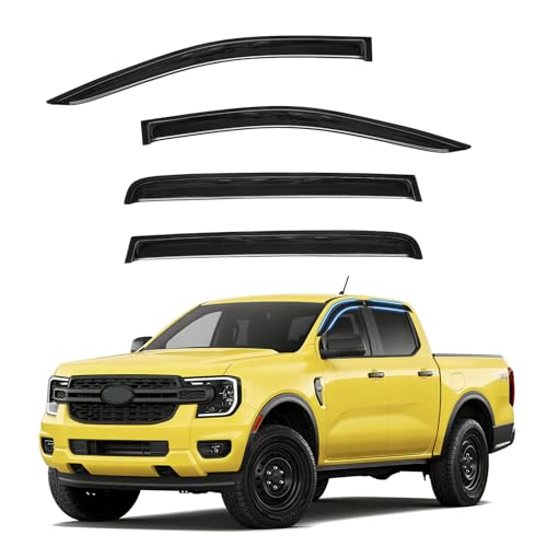 Image of Ranger Rain Guards - Window Visors for Ford Ranger XL /XLT Lariat Raptor 2024-2026, Out-Channel Side Window Rain Guards for Ranger Accessories, 4PCS, Black, Car Accessories