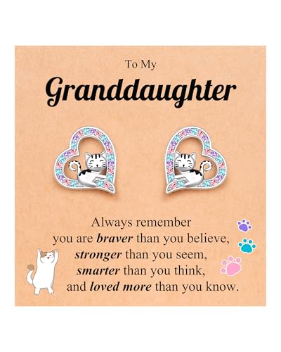 UPROMI Hypoallergenic Cat Earrings for Daughter/Granddaughter, Valentines Christmas Birthday Gifts for Girls