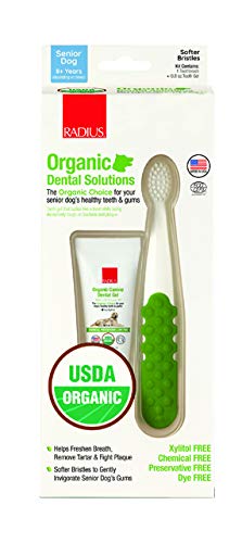 RADIUS USDA Organic Dental Solutions Adult Kit Toothbrush & Toothpaste | Firm Bristle & Non Toxic Toothpaste for Dogs | Designed to Clean Teeth and Help Prevent Tartar and Remove Plaque | Xylitol Free