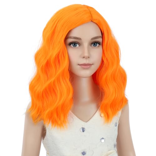 Image of PATTNIUM Orange Wig for Girls Kids Short Light Orange Wigs Side Part Shoulder Length Wavy Heat Resistant Synthetic Wig