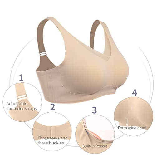 Seamless Post-Surgery Bra for Women, Pocket Mastectomy Bras for Breast Prosthesis with Cotton Breast Forms Set2