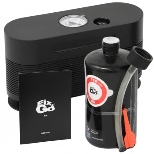 Fix&Go Air – Kit de reparación de neumáticos de coche con compresor de aire portátil 12 V – Sellador ecológico y seguro con TPMS – Ingeniería en Suiza – Inflador y reparador de neumáticos perforados