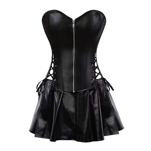 Korsett Kunstleder Corsage Kleid Rock Leder Reißverschluss Damen Burlesque Steampunk Schwarz 7XL