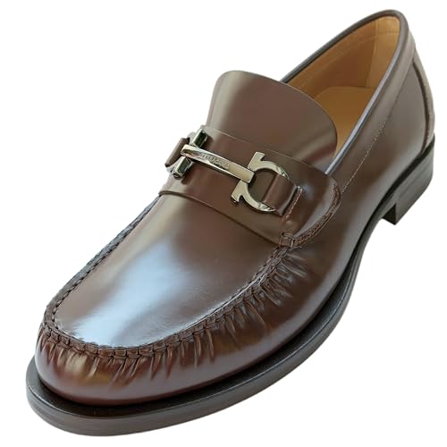 Ferragamo Loafers Fort Gancini Cocoa Brown Leather Men's Dress Slip-on...