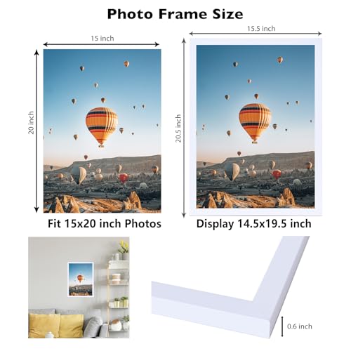 Image of JCJMY 15x20 Picture Frame White for Poster Photo Picture, Horizontal and Vertical Formats for Wall Hanging, 15 x 20 Wall Gallery Poster Photo Frame for 15 by 20 Photos Posters, White