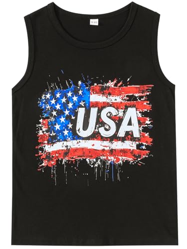 Image of Boys 4th of July Tank Kids American Flag Sleeveless Shirts Cotton Patriotic Tees Top Independence Day Clothes