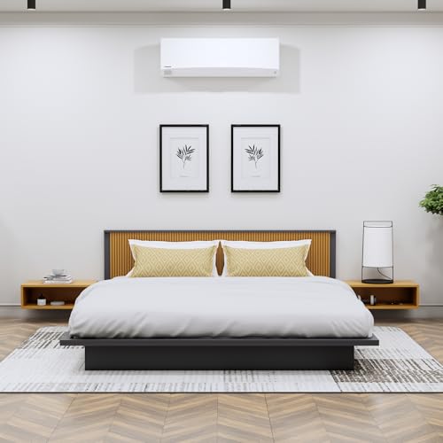 Image of Bniture Modern Low Height King Size Bed Without Storage | Engineered Wood Platform Bed Headboard | Bed King Size Wooden Cot Double Bed for Bedroom 3 Year Warranty (Slate Grey & Giant Wood)