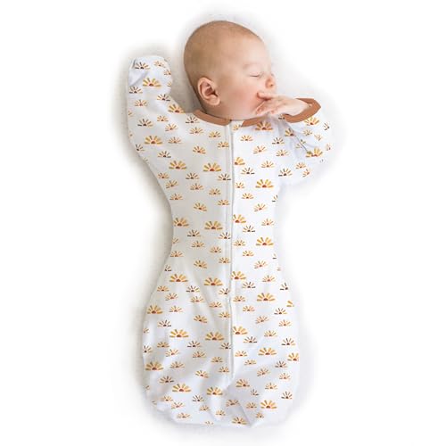 Image of SwaddleDesigns Transitional Swaddle Sack with Arms Up Half-Length Sleeves and Mitten Cuffs, Medium, 3-6 Months, 14-21 lb, Watercolor Sunny Days (Arms Up Swaddle, Transition Swaddle Sleep Sack)
