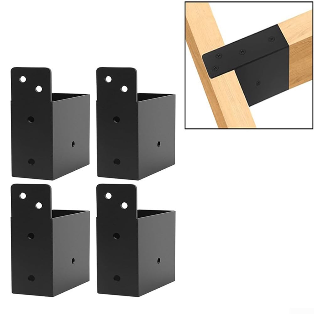 Confezione da 4 staffe per pergola in acciaio al carbonio nero per montaggio su pali in legno 2 x 4 e supporto per ringhiera, kit di connettori resistenti per progetti di costruzione di