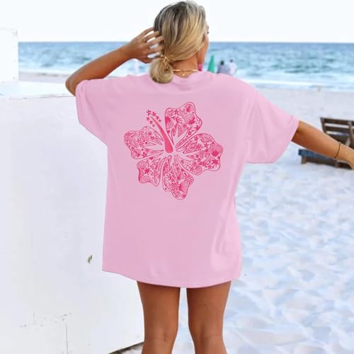 Hawaiian T Shirts for Women Oversized Aesthetic Hibiscus Flower Beach Shirt Teens Preppy Tropical Graphic Tee Tops4
