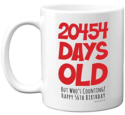 Taza regalo 56 cumpleaños hombres mujeres, él ella, 20454 días viejo, divertida, adultos, cincuenta seis cincuenta sexto cumpleaños, regalo cumpleaños papá, mamá, tío, taza café cerámica 11 onzas