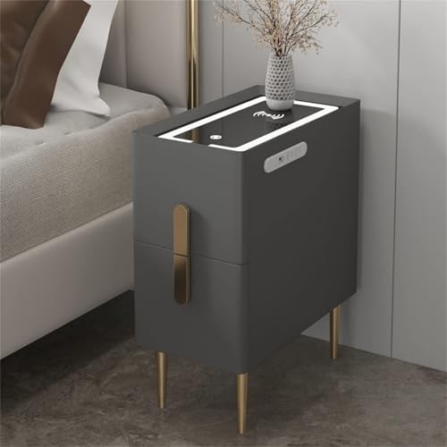 HJYBFA Mesita de Noche Inteligente 2 cajones y Carga inalámbrica USB, LED para Dormitorio y Sala de Estar