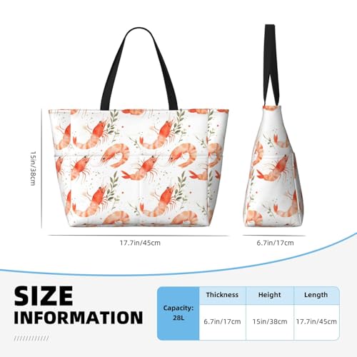 Large Beach Bags for Women Sandproof - Cute Shrimp Realistic Print Summer Work Travel Tote Bags with Zipper2