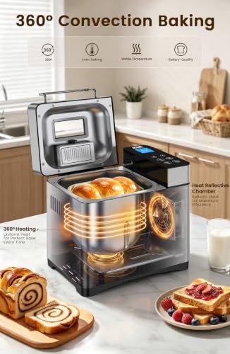 Image of KBS Pro 710W 2.2LB Bread Maker, Stainless Steel 17-in-1 Smart Bread Machine with Healthy Ceramic Pan, Automatic Nut Dispenser, Tempered Glass Touch Panel, 3 Crust Colors, 15H Timer &Keep-Warm, Recipes