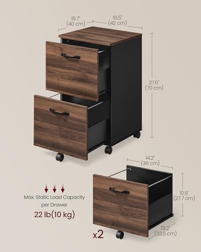 Image of VASAGLE CUSTOS Collection - 2-Drawer File Cabinet for Home Office, Small Rolling File Cabinet, Printer Stand, for A4, Letter-Size Files, Hanging File Folders, Natural Walnut and Ink Black UOFC040KE01