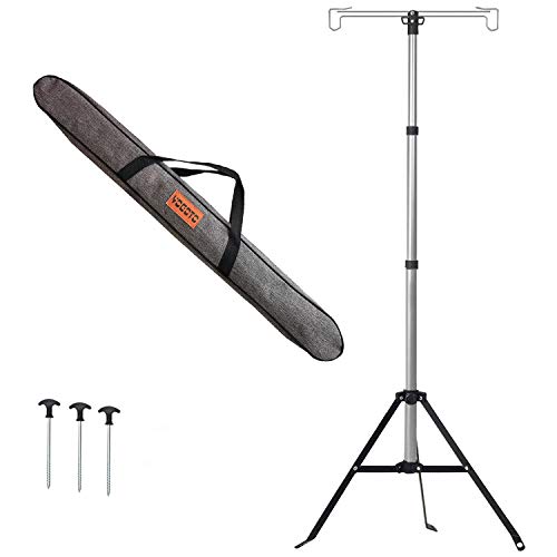 【YOGOTO】 ランタンスタンド アルミ ランタンポール 高さ調節可能 4段式 三脚タイプ 折り畳み式 ペグ3本付き 収納バッグ付き (銀色)