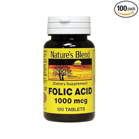 Nature's Blend Folic Acid 1000 Mcg, 100 Tablets