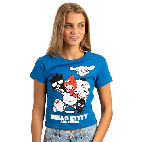 Hello Kitty ルーズフィットTシャツ Hello Kitty & Friends Group Artwork Crew Neck Short Sleeve Blue