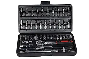 FI Fidrox Modern 46 In 1 Pcs Tool Kit & Screwdriver and Socket Set,Hand Tool Kit Wrench Set Multi Purpose Combination Tool Case Precision Socket Set, Bike Tool Kit Set All Bike, Car Tool Kit Set