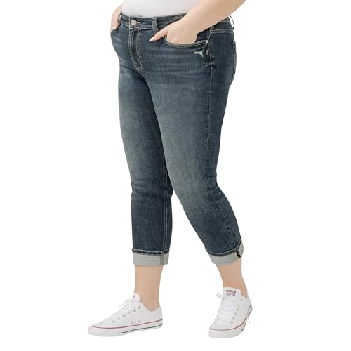 Silver Jeans Co. Women's Plus Size Suki Mid Rise Curvy Fit Straight Leg Jeans, Chord2