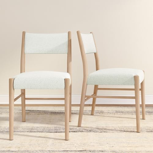 Plank+Beam Brio Dining Chair (2-Pack) - Upholstered Bouclé Seat, Solid Rubberwood Frame, Low-VOC Finish, Easy Assembly, Blonde/Ivory
