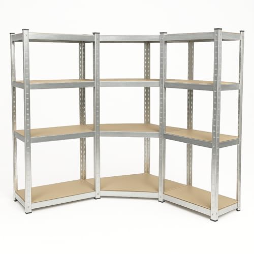 EURO VANADIUM - Étagère Rangement - Set de 3, Étagères Charges Lourdes, Angulaires, 140 x 150 cm/Côté, 130 kg Max/Plateau - Etagère d'angle, Modulables, 4...