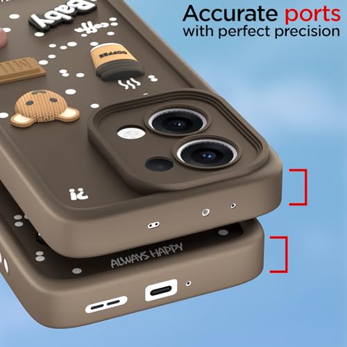 Image of Pikkme Back Cover for Oppo Reno 13 5G | Cute Fun Cartoon 3D Bear Silicone Full Body Protection Bumper Case (Brown)