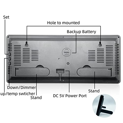 Generic Grande Relógio de Parede Digital com Exibição de Temperatura e Umidade, Relógio Eletrônico d