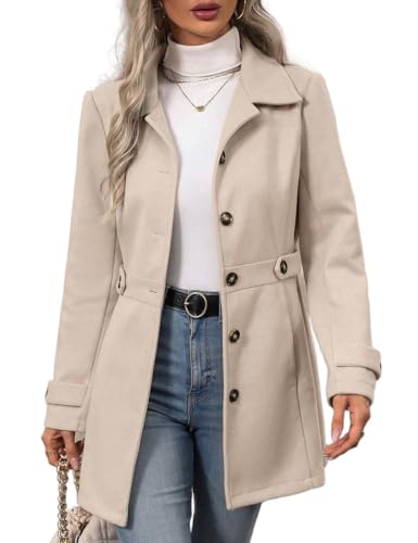 Mywinway Long Wool Coats for Women 2025 Fall Winter Warm Casual Fashion Trench Coat Work Dressy Blazer Jackets Outfits,Beige,M