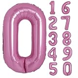 40 Inch Giant Macaron Pink Number 0 Balloon, Helium Mylar Foil Number Balloons for Birthday Party, B