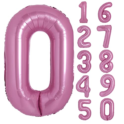 40 Inch Giant Macaron Pink Number 0 Balloon, Helium Mylar Foil Number Balloons For Birthday Party, Birthday Decorations For Kids, Anniversary Party Decorations Supplies (Macaron Pink Number 0) #TOP5