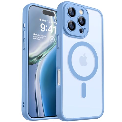 CANSHN Funda Magnética para iPhone 16 Pro MAX(6.9 Pulgadas), Compatible con MagSafe, [Protección Total de La Cámara] Carcasa Fondo Mate Translúcido,Azul Claro