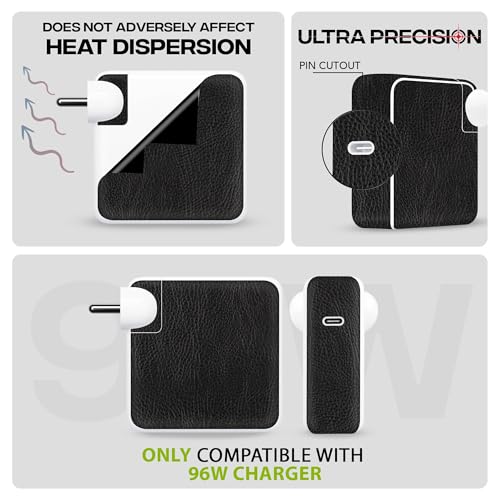 Image of Capes India Protective Adapter Skin Cover Compatible with MacBook Adapter 96W| Not a Case | Vinyl Skin Sticker (Black Leather)