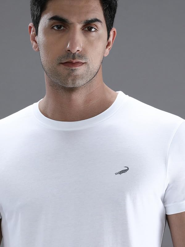 Image of CROCODILE Men Solid Sport Fit T Shirt | Round Neck | Short Sleeve | Regular Length | Basic Casual Pull On Topwear Grey Melange
