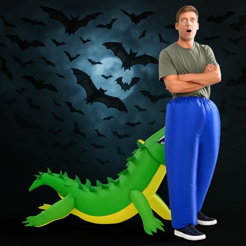 Costume de crocodile gonflable pour adulte - Costume amusant gonflable - Taille unique - Convient à la plupart des gens - Avec système de gonflage pour Halloween, carnaval, fête - Costume gonflable