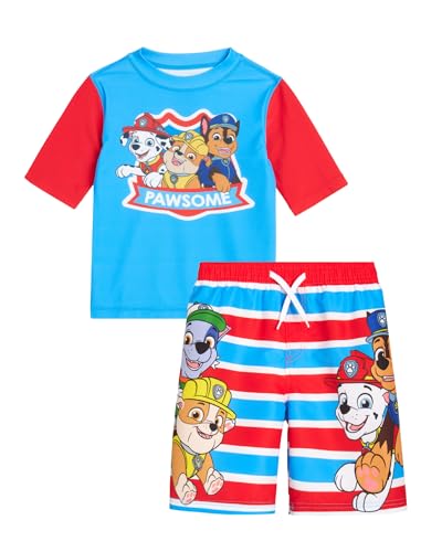 Nickelodeon Paw Patrol TMNT Boys Rash Guard Set UPF 50 Swim Shirts & Trunks Size 2T Red White and Blue Stripes