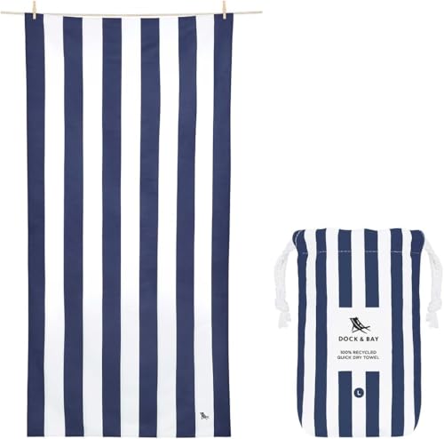 Dock & Bay Beach Towel - Quick Dry Sand Free - Compact Lightweight - 100% Recycled - Includes Bag - Cabana - Whitsunday Blue Medium (130x70cm 51x27)