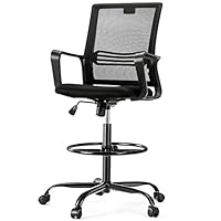 OLIXIS Drafting Chair - Tall Standing Office Desk Chair with Adjustable Foot Ring, Chair with Ergonomic Lumbar Support, Adjustable Height, Breathable Mesh, Darkblack