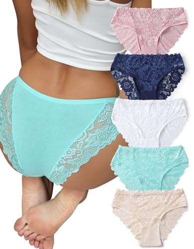 everyjoys Sexy Underwear Lace Panties for Women Bikini Underwear Hipster Underpants Lace Soft Breathe Briefs Multipack 5-Pack
