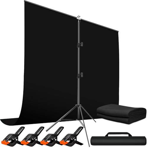 Heysily Fotohintergrund Schwarz mit Ständer 2x2m & 1.5x2m – Schwarzes Tuch Backdrop Stand Set für Fotostudio, Portrait, Streaming, Produktshooting & professionelle Backdrop Photography