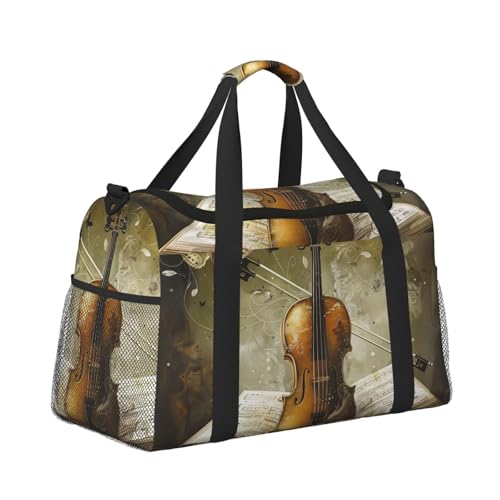 Butterfly and Cello Printed Travel Duffle Bag for Men Women Large Sport Gym Bag Handbag with Shoulder Strap for Travel Weekend Fishing Hunting2