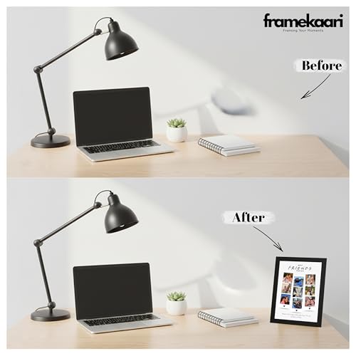 Image of Framekaari Friends Customised Photo Frame | Personalised Birthday Gift | Polaroid Style 9-Photo Collage & Custom Text | Tabletop & Wall Mount | Room & Home Decor | 16x21 cm (Design-05)