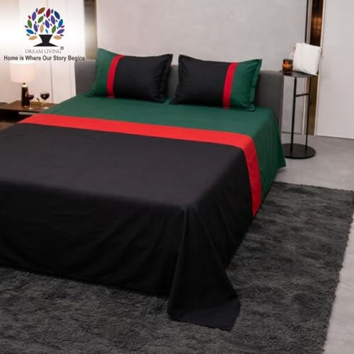 Image of Dream Living Ombre King Bedsheet, Dark Grey & Green, 275x275 cm | 2 Pillow Covers, 130 GSM