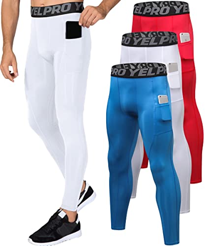 Yuerlian 1 or 3 Pack Men's Compression Pants Running Tights Workout Leggings Cool Dry Yoga Gym Pants with Pocket