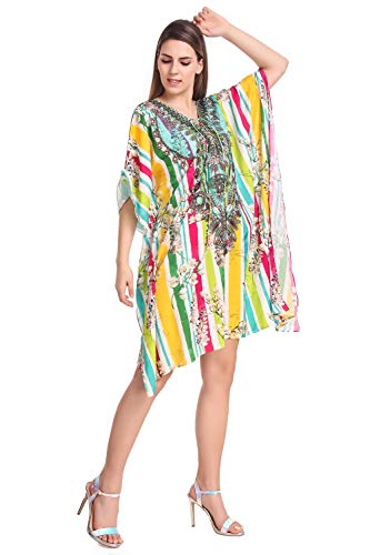 Image of RAVI RAJORIA Georgette Digital Printed Beach Wear Kaftan Blue Free Size R800 | Multi Color 2