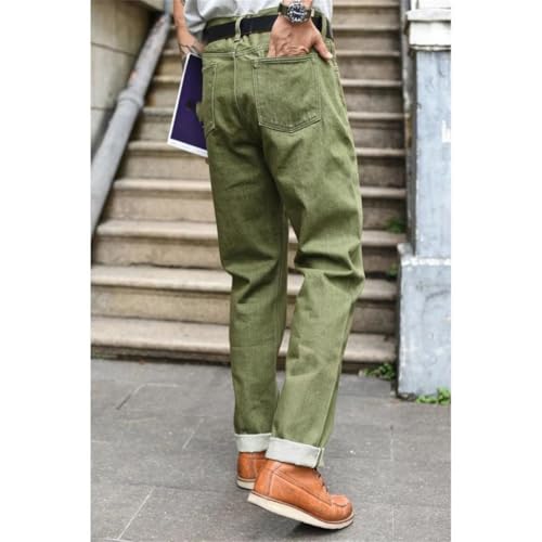 Men’S Casual Slim Fit Selvedge Denim Full Length Jeans Zipper Fly High Waist Midweight Daily Wear Pants2