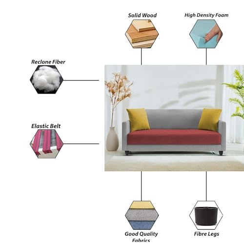 Image of Casaliving Dominic 2 Seater Sofa Set for Living Room (Maroon Grey Fabric) Premium Fabric Sofa