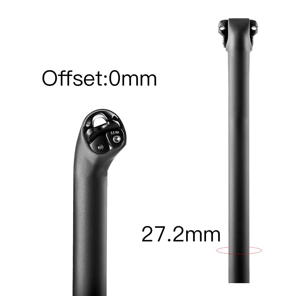 Tija Sillin Tuchas de Asiento de Fibra de Carbono de Doble Perno con 2 Pernos Ajustables for Bicicletas, Asiento de Bicicleta Poste for híbridos y e-Bikes Tija Telescopica MTB(27.2mm 0mm)