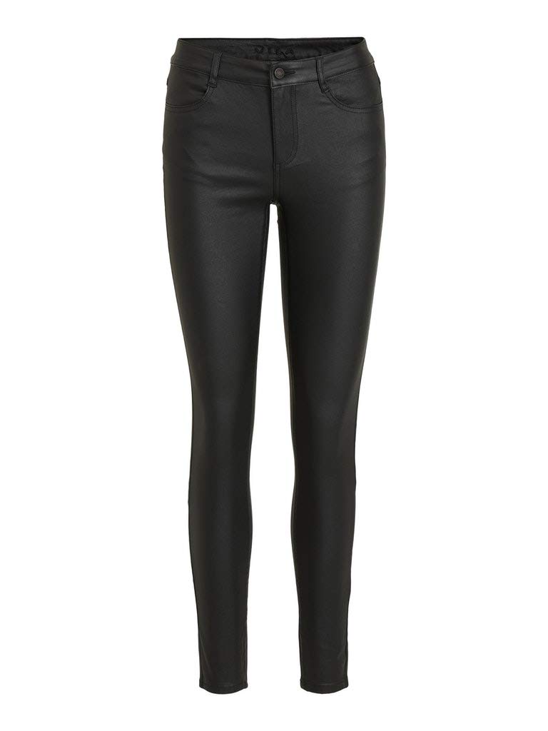Vila Women's Vicommit Rw New Coated Noos Trousers - Black - 14