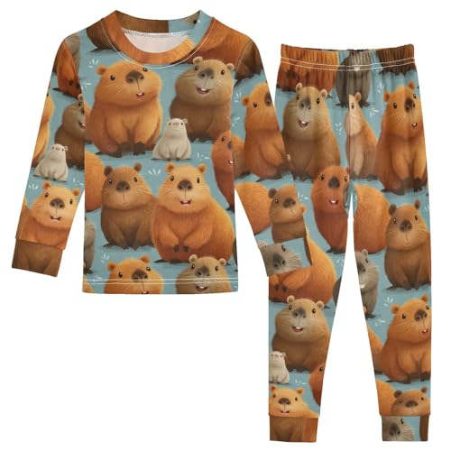 Pajama Sets Long Sleeve Cute Brown Animal Pattern Soft Comfy Sleepwear 2 Piece PJS 3-8T